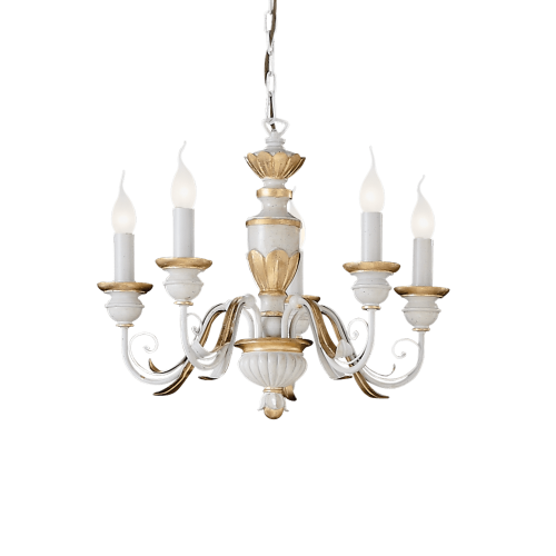 Lampa wisząca FIRENZE SP5 BIANCO ANTICO antycza biel 012865 Ideal lux