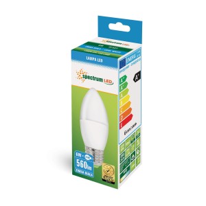 ŻARÓWKA LED 6W ŚWIECZKA 6000K E27 WOJ+13062 SPECTRUMLED