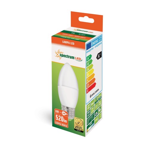 ŻARÓWKA LED 6W ŚWIECZKA 3000K E27 WOJ+13061 SPECTRUMLED
