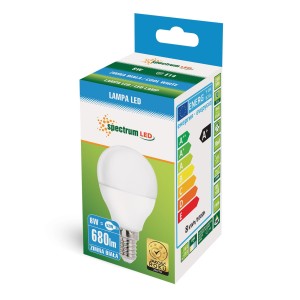 ŻARÓWKA KULKA LED 8W zimna 6000K E14 WOJ+14217 SPECTRUMLED